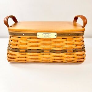 Longaberger 2002 Christmas Collection Traditions Basket w/ Lid, Leather Handles